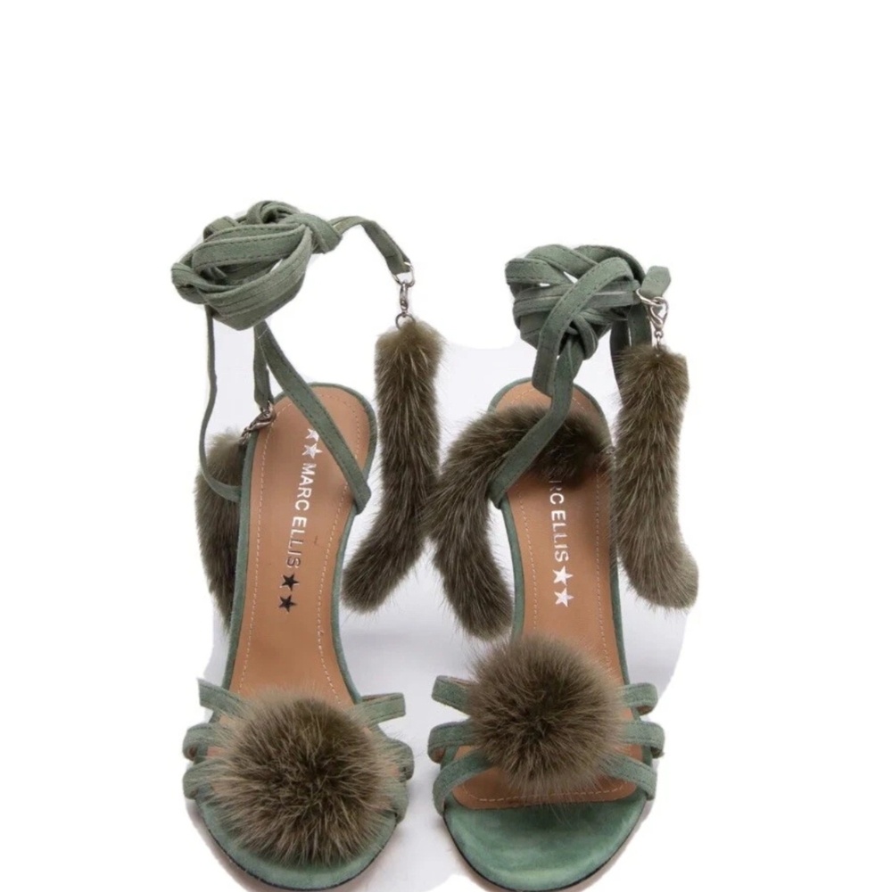 Green Pom Pom Heels